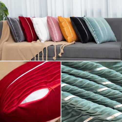 Luxury Velvet Pressed Stripes Cushion Cover Plain Dyed Ultra Soft Velvet Throw Pillow Covers Home Decor Sofa Couch Throw Pillows