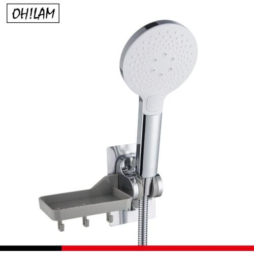 Button Control Handheld Shower 3Modes Self Adhesive Shower Bracket Holder With Storage Shelf High Pressure Shower Head Set