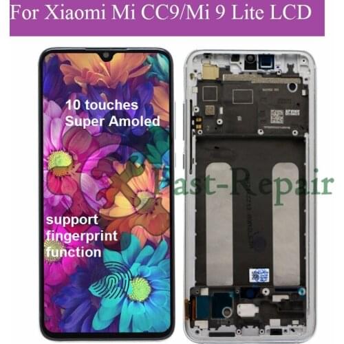 Super Amoled Display For Xiaomi Mi 9 Lite LCD 10 Touches Screen Replacement Support Fingerprint For Mi9 Mi 9 Lite M1904F3BG lcd