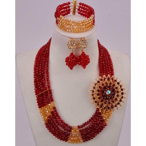 Wine and Champagne Gold AB Nigerian Wedding African Beads Jewelry Sets Crystal Bridal Jewelry Sets