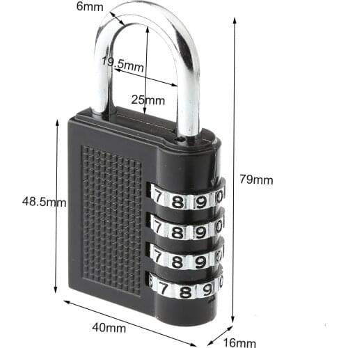 80*43*14mm Heavy Duty 4 Dial Digit Combination Lock Weatherproof Security Padlock Outdoor Gym Safely Code Lock Black