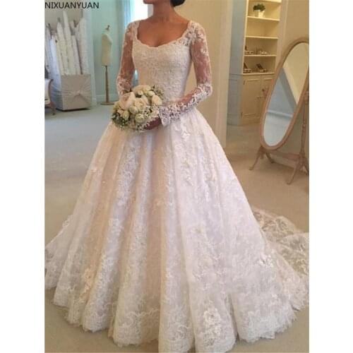 Vintage Lace Arabic Dubai Wedding Dress 2021 Sweep Train Long Sleeves Bridal Gown Customed Made Robe De Mariage