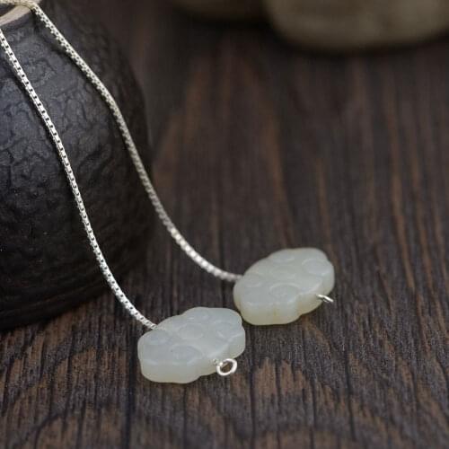 FNJ Long Earrings 925 Silver 100% Pure Original S925 Silver Sterling Drop Earring for Women Jewelry Natural Hetian Jade