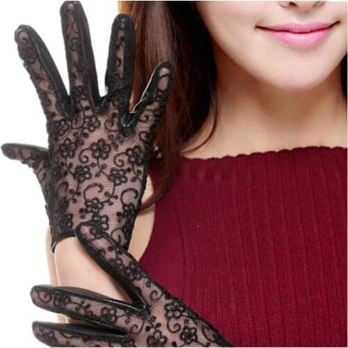 Women Summer Anti-uv Genuine Leather Lace Gloves Ladies Elegant Outdoor Travel Goatskin Leather Gloves Driving Gloves AGD507