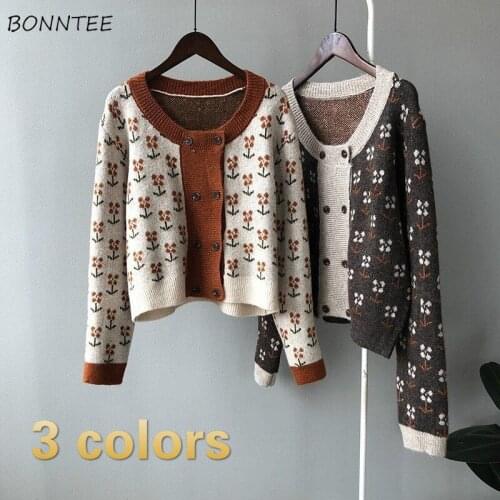 Sweaters Women Cardigans Vintage Patchwork Double Breasted Temperament Autumn Clothes Retro Trendy Ulzzang Daily All-match Teens