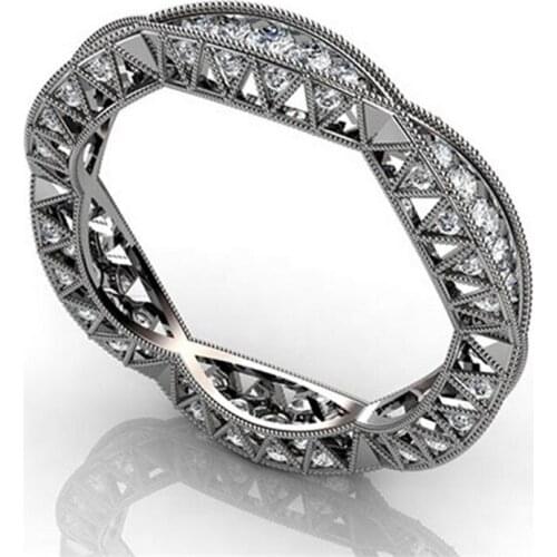 2019 New Vintage Fashion Jewelry 925 Silver Fill Hollow Simple AAA Cubic Zirconia Party Women Wedding Band Ring for Lovers' Gift