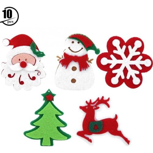 10Pcs Christmas Stickers Santa Claus Christmas Tree Felt Cloth Stickers DIY Felt Christmas Tree Pendant for Holiday Party