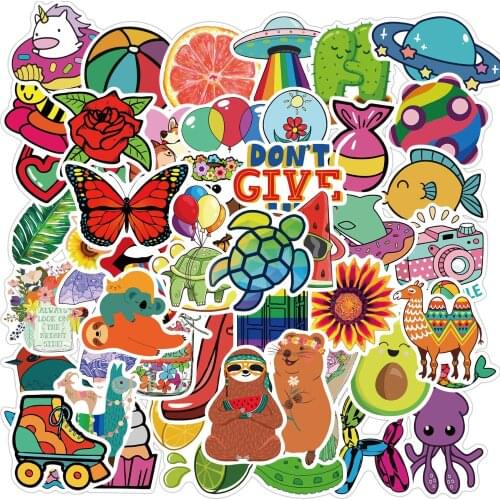 50pcs/Pack Multicolor Cartoons VSCO Stickers Laptop Bicycle Guitar Skateboard Sticker Kid DIY Graffiti Waterproof Stikers Toy