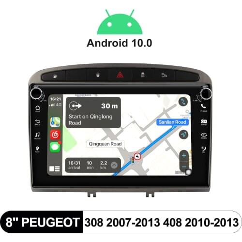 8 Inch Android 10.0 Car Radio Stereo Bluetooth Carplay Android Auto Video Player For Peugeot 308 2007-2013 Peugeot 408 2010-2013