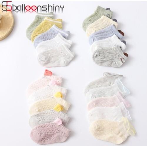 Balleenshiny 5Pairs Spring And Summer Baby Socks Mesh Thin Cotton Breathable Childrens Boat Socks Tube Short Cartoon Kids Socks