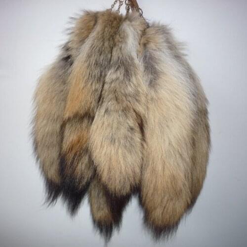 Genuine wolf tails fur Keychains car pompom 35 cm luxury multi-purpose coyotes tail thick fluff bag charm pendant key ring