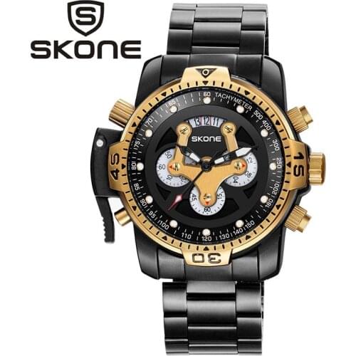 Skone Men Top Luxury Brand Unique Casual Fashion Steel Band Sport Wristwatches Man Quartz Chronograph Army Waterproof Watches