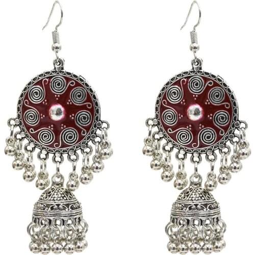 Indian Earrings for Women Oxidized Silver Color Big Long Tassel Bells Drop Earrings Afghan Egypt Gypsy Turk Ethnic Jewelry