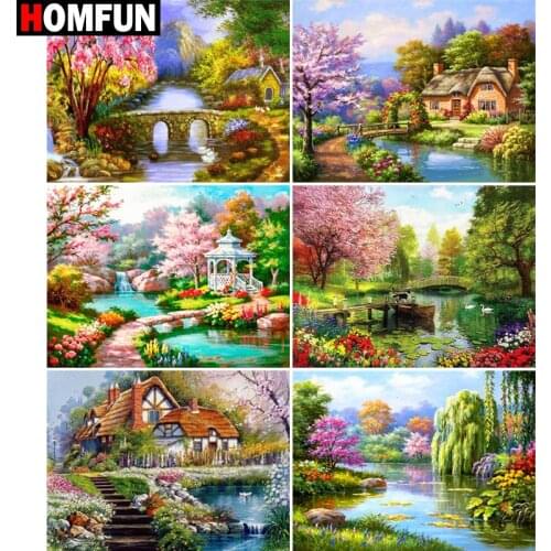 HOMFUN Rhinestone Painting Crystal Decor Diy Diamond Painting "Garden view" 3D Cross Stitch Pattern Diamond Embroidery