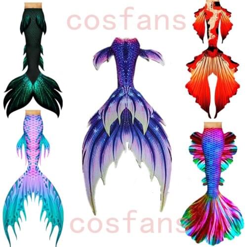Costumized Mermaid Tail with Monofin Beauty Swimsuit Webbed Aquarium Performance Super Tail Mermaid Cosplay 3 piece Bikinis Set