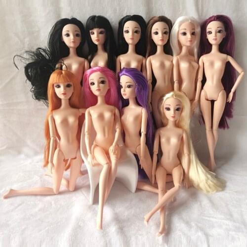 1/6 BJD Dolls 11 Ball Joint Doll with 3D Eyes 30cm Doll Long Wig Hair Female Naked Nude Body Dolls Toy for Girls Fashion Doll