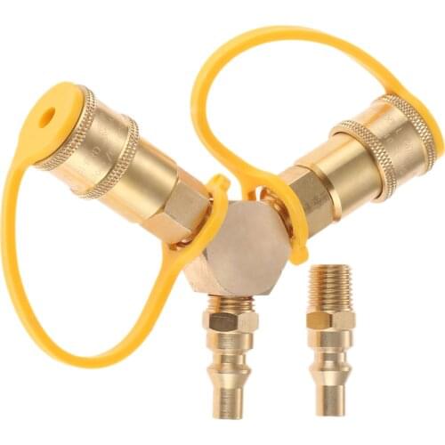 Brass 1/4 Inch RV Propane Quick Connect Y Splitter Adapter For Tabletop Gas Grill, Fire Pit And Gas Stoves