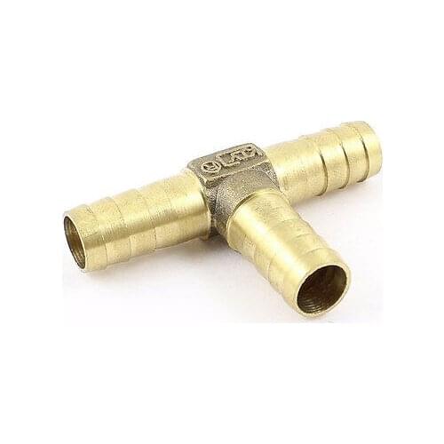 Brass 3 Way Air Gas T Shaped 10mm Hose Barb Connector for 10mm Inner Dia Pipe