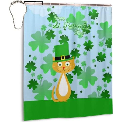 NEW St. Patricks Day Four Leaf Clover Curtains Bathroom Curtain Frabic Waterproof Polyester Bathroom Curtain with Hooks