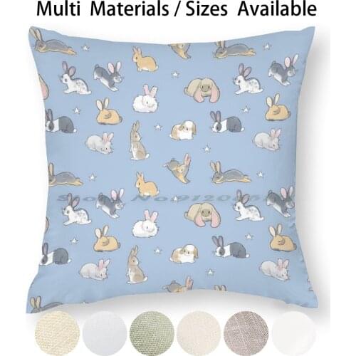 Abundance Of Buns-Blue Pillow Case Throw Pillow Cover Cotton Linen Flax Bunny Rabbit Breeds Pet Animals Cute Angora Lionhead