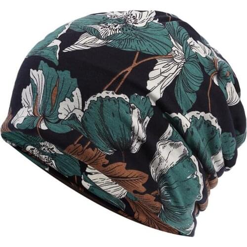 2021 Cotton Autumn winter Skullies cap beanie hat flower print turban Hat scarf dual use for Men and Women 41