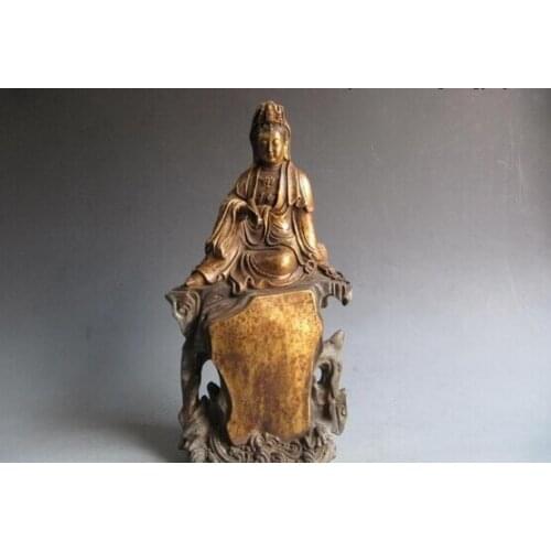 Song voge gem S0181 Chinese Fane classical Old Bronze freeness Kwan-Yin Guan Yin Statue Sit on Hill