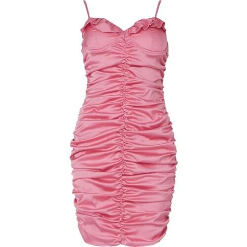 Fashion Spaghetti Strap Mini Dress Womens Clothes Summer 2021 New Ruffles Sexy Club Evening Party Dresses