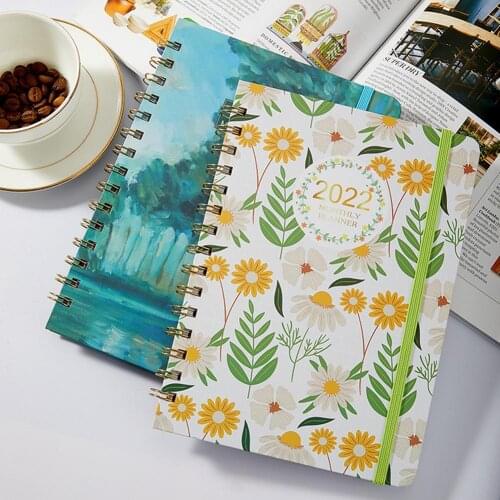 Sturdy Gold Bimetallic Thread Binding 2022 Schedule Book A5 Coil Day Plan Notebook English Planner Loose-leaf NoteBook