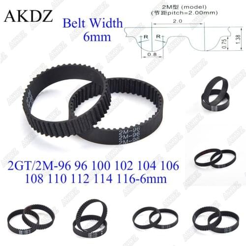 2MGT 2M 2GT Synchronous Timing belt Pitch length 96 98 100 102 104 106 108 110 112 114 116 width 6mm Rubber closed