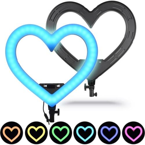 19 Inch RGB Colorful Heart-shaped Photography LED Video Light CRI 90 3200-5600K CCT 48W High Brightness with Phone Holder
