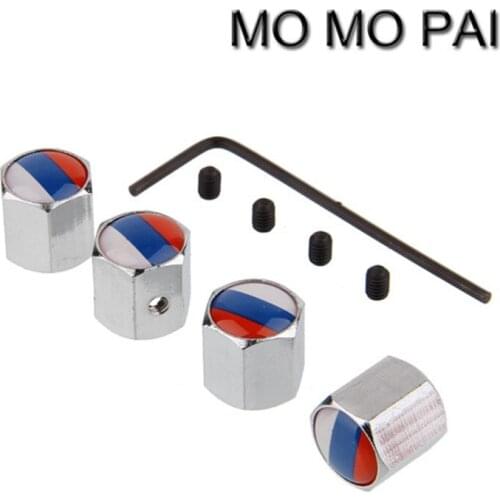 Theftproof Stainless Steel 4PCS Car Wheel Tire Valves Stem Air Rusia flag fit for Ford BMW AUDI NISSAN VW