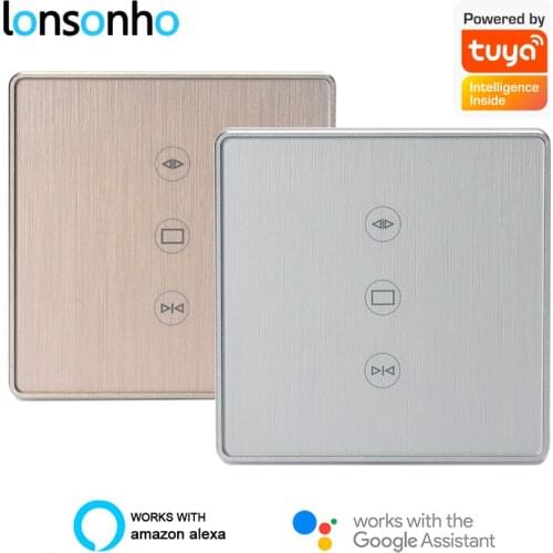 Lonsonho WiFi Smart Curtain Switch Tuya Wireless Remote Control Blind Switch Works Alexa Google Home Metal Touch Panel And Frame