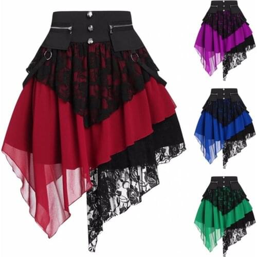 Skirts Women Fashion Retro Gothic Skirt Victorian Renaissance Lace Stitching Irregular Skirts High Waist Steam Punk Female Skirt