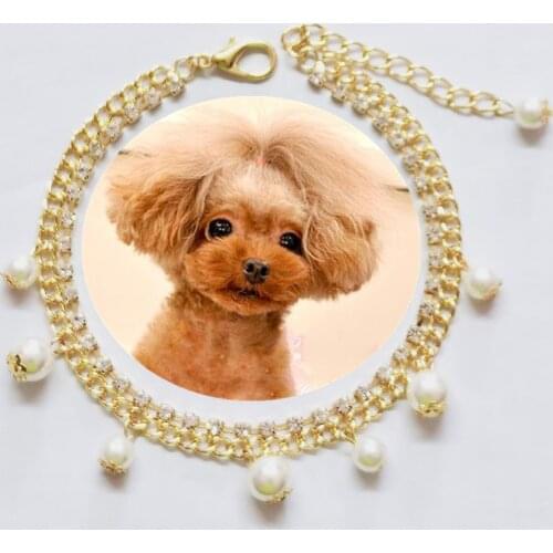 Pearl Dog Collar Fashion Chain Dog Collar Artificial Pearls Rhinestone Pet Collars for Small Dogs Necklace Party Pet Supplies