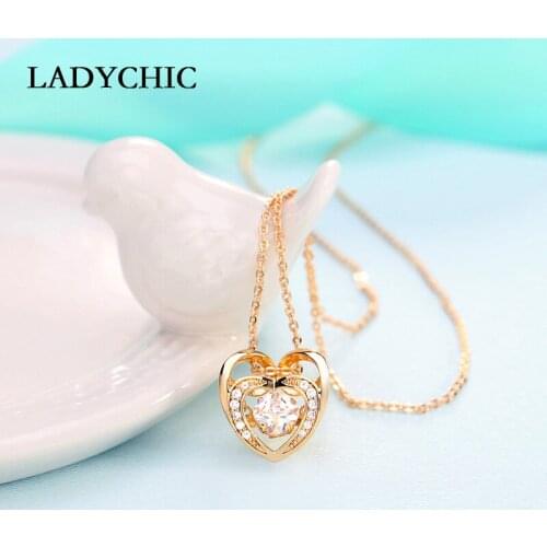 LADYCHIC Gold Color Heart Charm Pendant for Women Girl AAA Quality Austrian Zircon Movable Crystal Necklace Wholesale LN1122