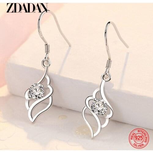 ZDADAN 925 Sterling Silver Zircon Dangle Earrings For Women Charm Wedding Jewelry Accessories