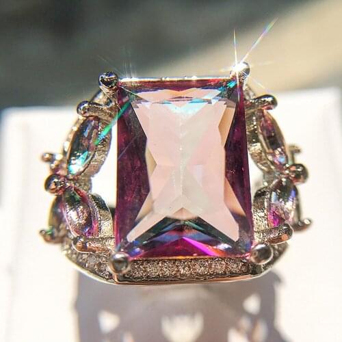 Colorful Austrian Crystal Bling Diamonds Gemstones Rings for Women 18k White Gold Silver Color Jewelry Trendy Finger Accessories