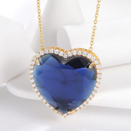Big Pink Crystal Heart Pendant Necklace For Women Ocean Heart Blue Heart Love Eternal Party Jewelry Girlfriend Holiday Gift