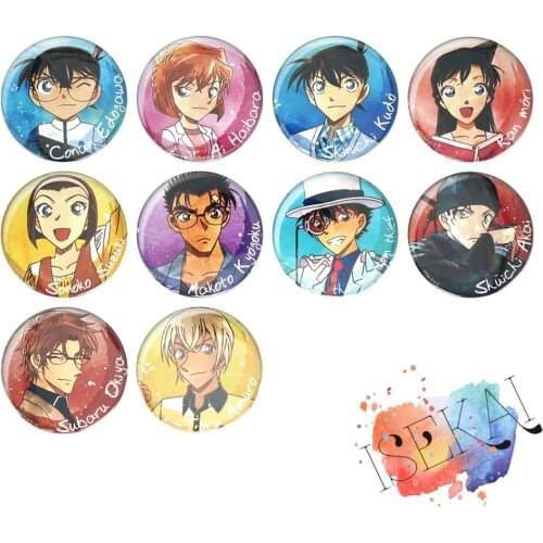 Detective Conan Anime Badge Shinichi Conan Ran Mouri Ai Haibara Kid Shuichi Akai Tooru Amuro Bourbon Metal Badge Brooch Pins