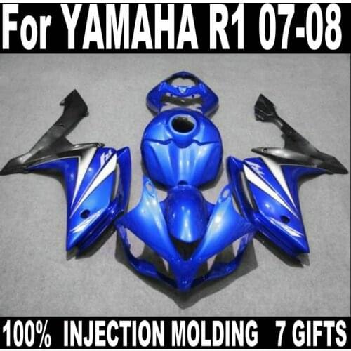 100% fit fairings for Yamaha injection molding YZFR1 2007 2008 blue black motorcycle fairing kit YZFR1 07 08 BC52