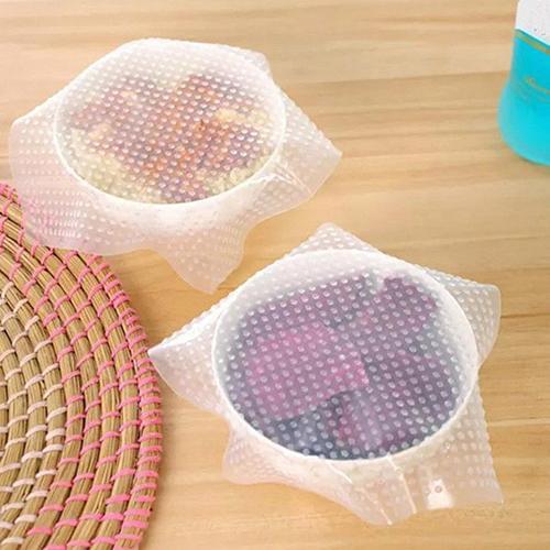 4Pcs/set Transparent Silicone Film Food Wraps Seal Vacuum Cover Food Fresh Keeping Container Lid Wrap Kitchen Helpers Tool