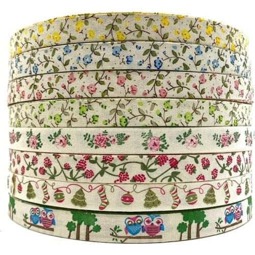 5Yards 15mm Cotton Ribbon Handmade Design Printed Cotton Ribbons For Wedding Christmas Decoration DIY Sewing Fabric (#1-#9)