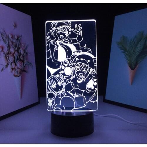 Animation Peripherals 3D LED Lamp Anime Figure Three Cute Girls Black Base Visual Illusion Night Light for Festival Gifts