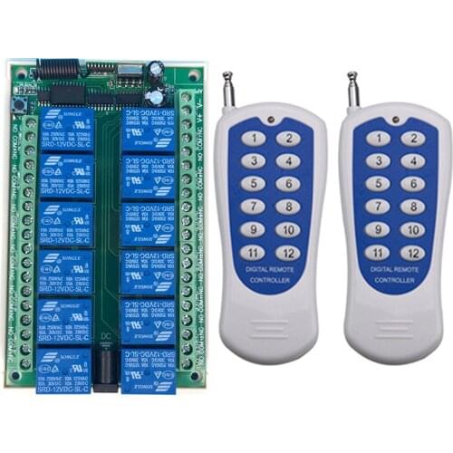 DC 12V 24V 12 Channels 12CH RF Wireless Remote Control Switch Remote Control System receiver transmitter 12CH Relay 433 MHz