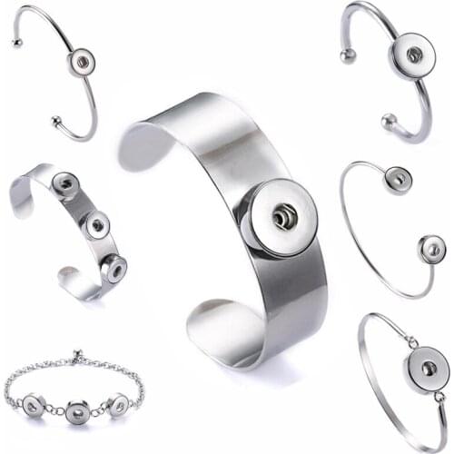 New Arrival 220 Stainless Steel Bracelet Bangle For Women Gift 12mm 18mm Snap Button Charm Interchangeable DIY Jewelry