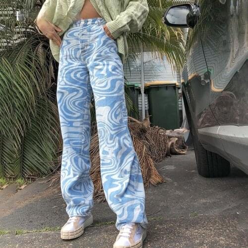 Zebra Print Casual High Waist Pants Women Fashion Skinny Long Trousers Ladies Blue Straight Sweatpants Streetwear