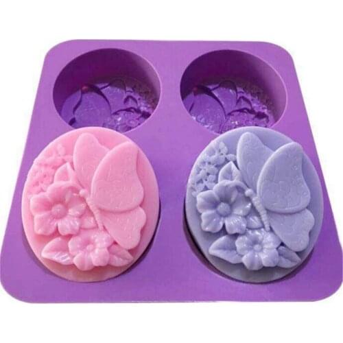 Four Silicone Mold for Soap Making Butterfly Cute Flower DIY Handmade Soap Form Tray Mould Cake Decorating Tools Chocolate Mold