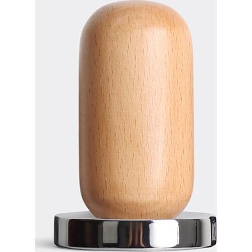 Wooden Grip Coffee Tamper 58mm Flat Base Coffee Bean Press Hammer Tool for Cafe Home Office