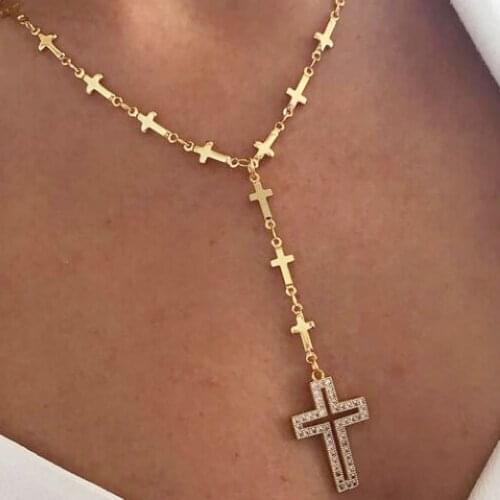 Jewelry women men Retro Christian Jesus Scripture fashion Rosary Clavicle chunky cross charm chain long necklace