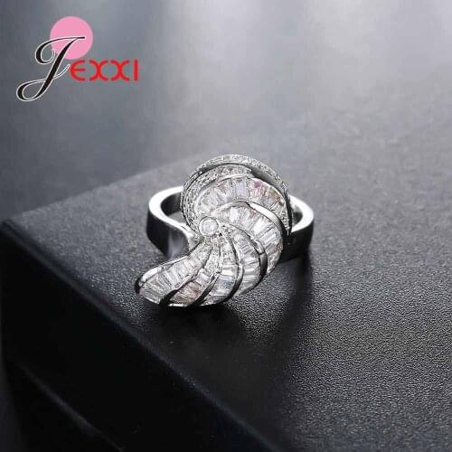 Geometric Shape Fashion Crystal 925 Sterling Silver Rings For Woman Jewelry Cubic Zircon Engagement Anillos Bague Femme
